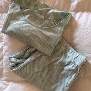 Lake Pajamas Pima Short-Long Set, Size Small, Parisian Green Pin Stripe, GUC